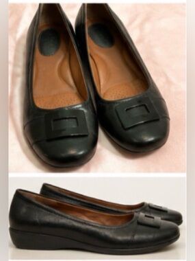Clarks Artisan Black Leather Flats Buckle Detail Comfort Shoes Women’s Size 7